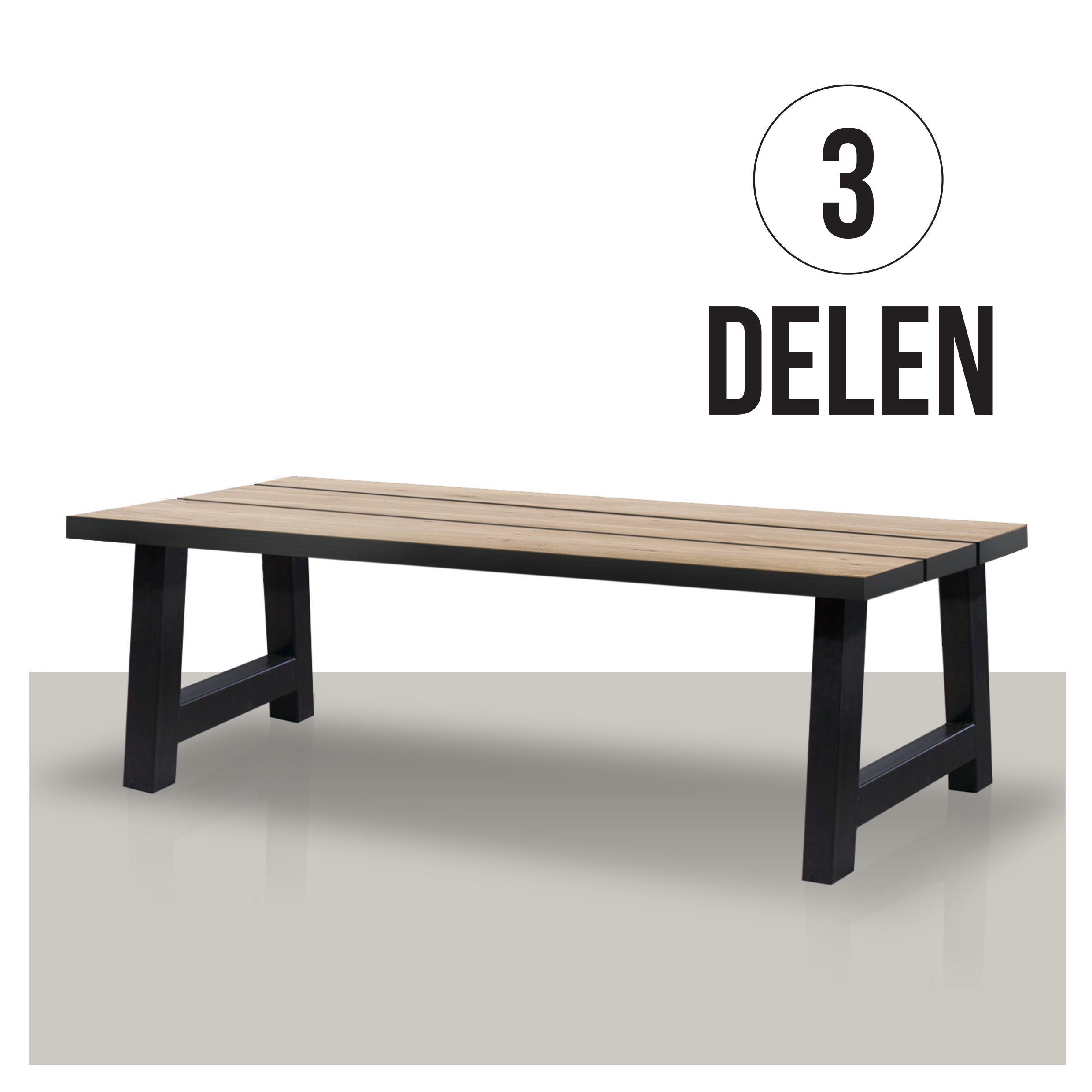 Eikhouten-eettafel-3-delen-blad-met-zwarte-rand-metalen-A-poot