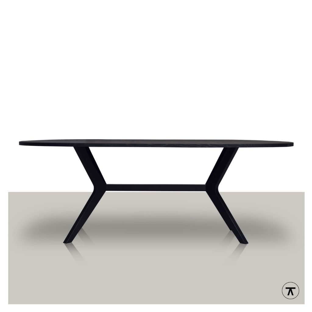Slim-plat-ovale-eettafel-met-elegant-eiken-onderstel-zwart