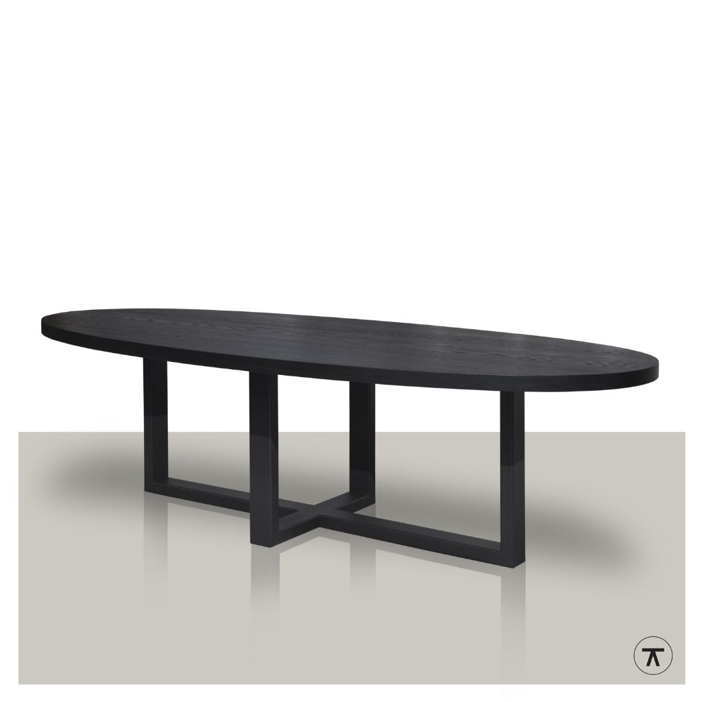 Zwarte ovale tafel Miami met metalen onderstel