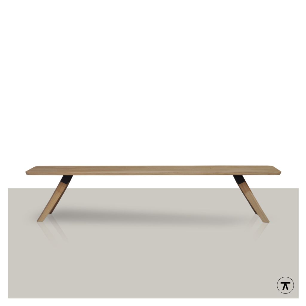 Zijaanzicht massief houten eetkamerbankje Ren