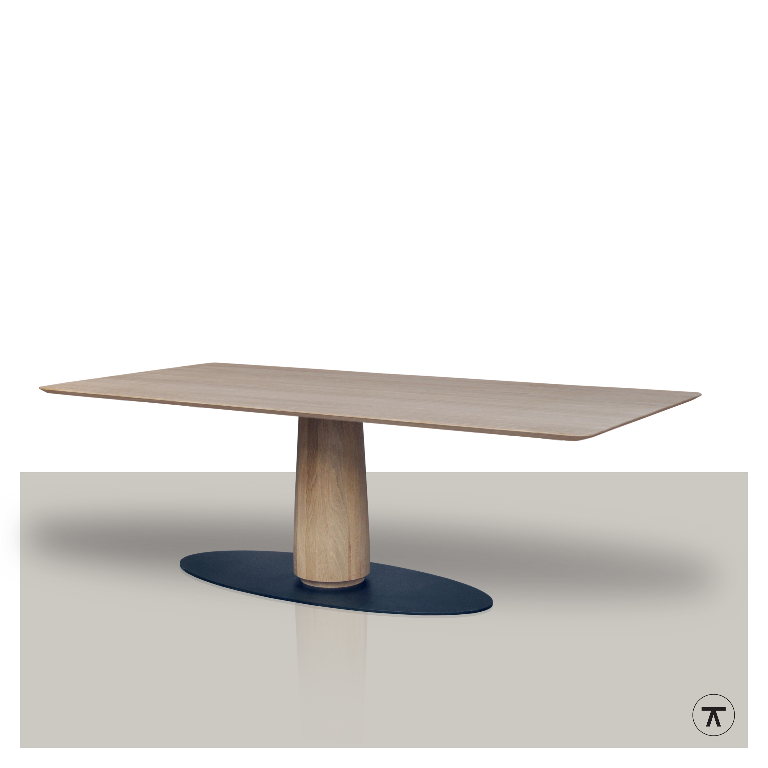 Rechthoekige tafel Treemo - houten tafel met kolom onderstel en metalen vloerplaat