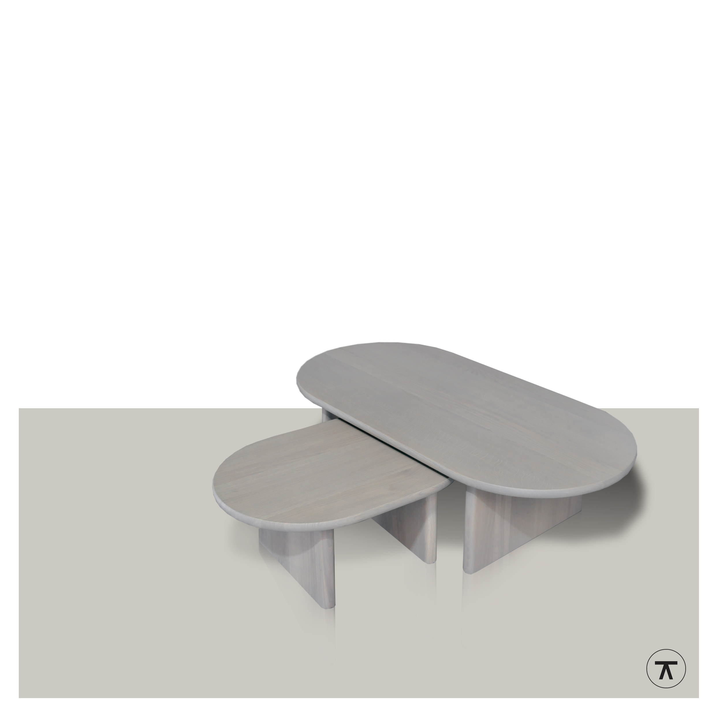 Grijze plat ovale salontafels Snow in 2 verschillende afmetingen